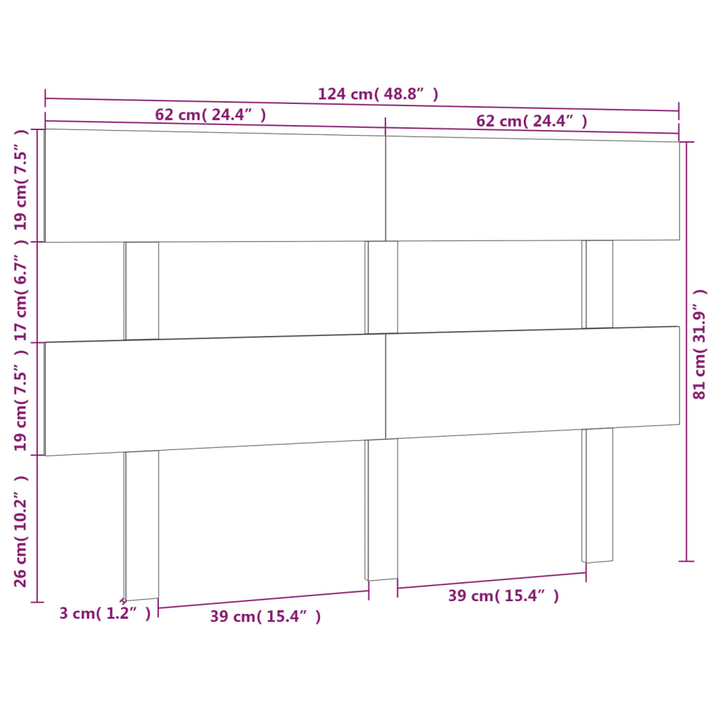 sengegærde 124x3x81 cm massivt fyrretræ sort