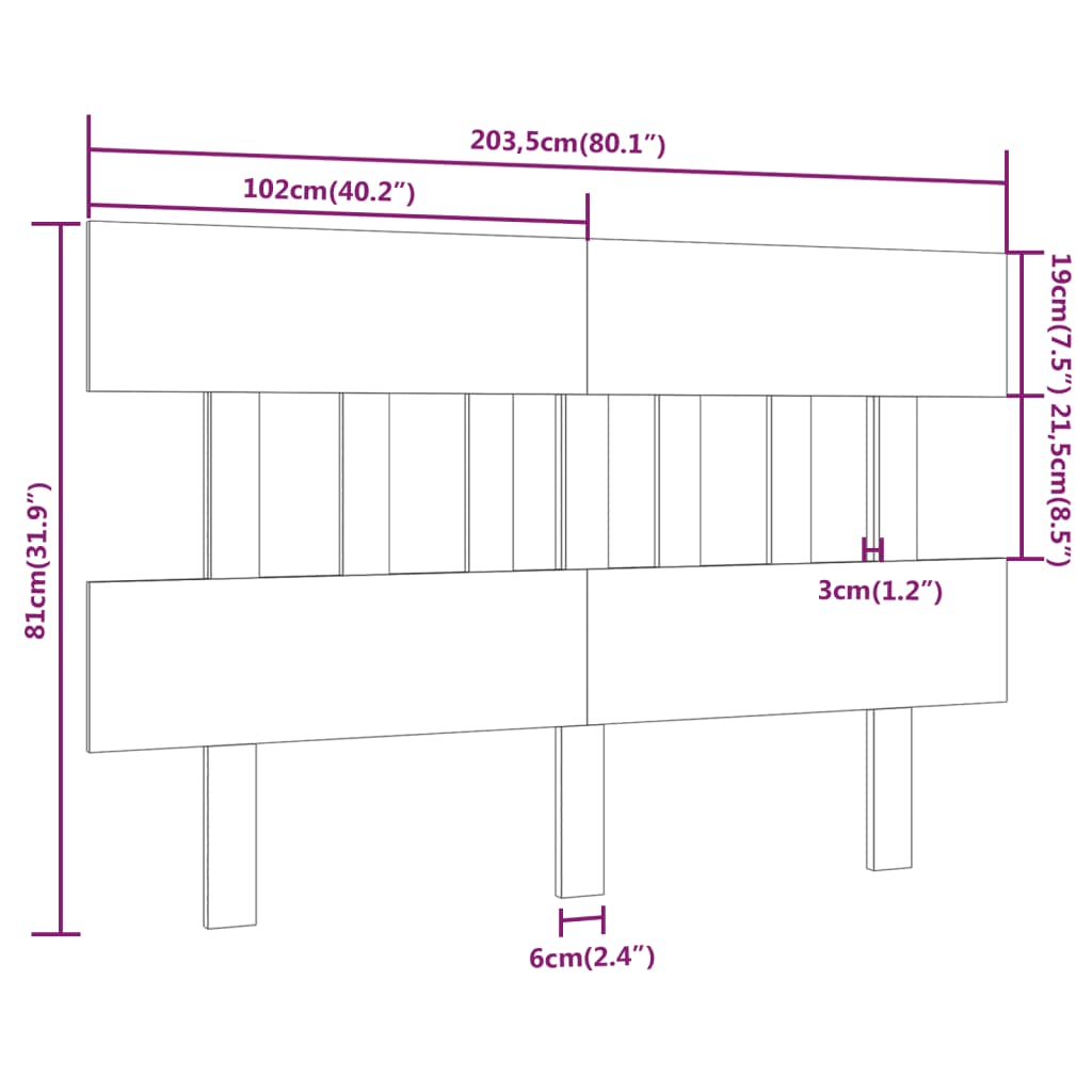 sengegærde 203,5x3x81 cm massivt fyrretræ sort