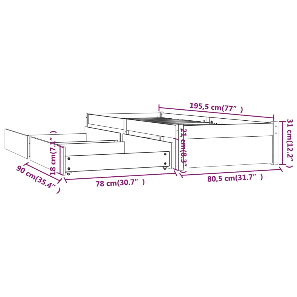 sengeramme med skuffer 75x190 cm Small Single