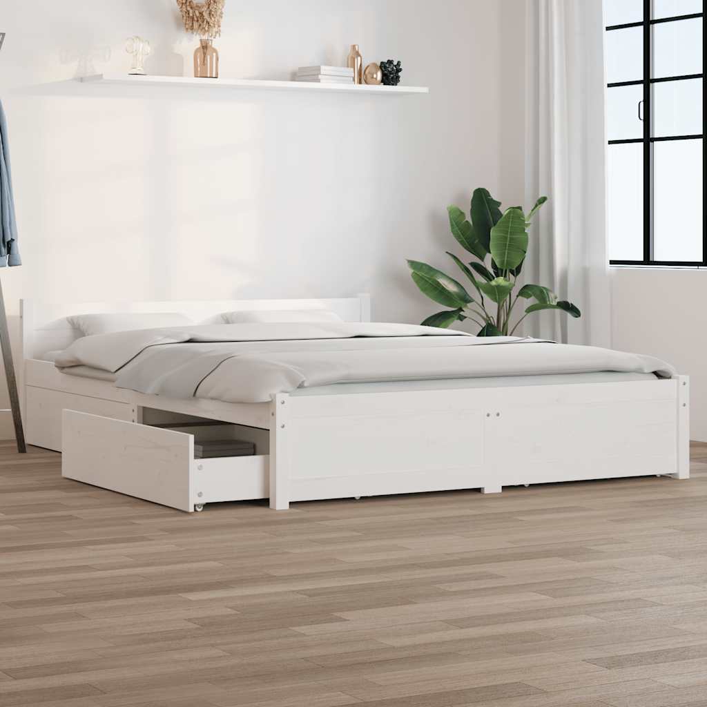 sengeramme med skuffer 135x190 cm dobbelt hvid