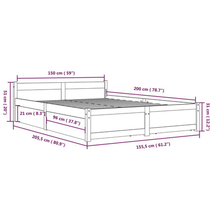 sengeramme med skuffer 150x200 cm King Size hvid