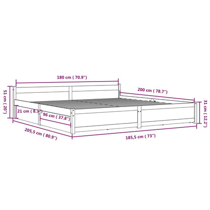 sengeramme med skuffer 180x200 cm Super King hvid