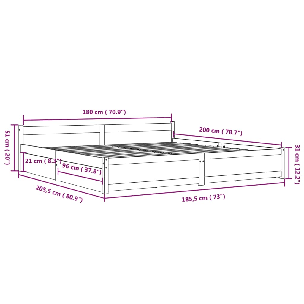 sengeramme med skuffer 180x200 cm Super King hvid