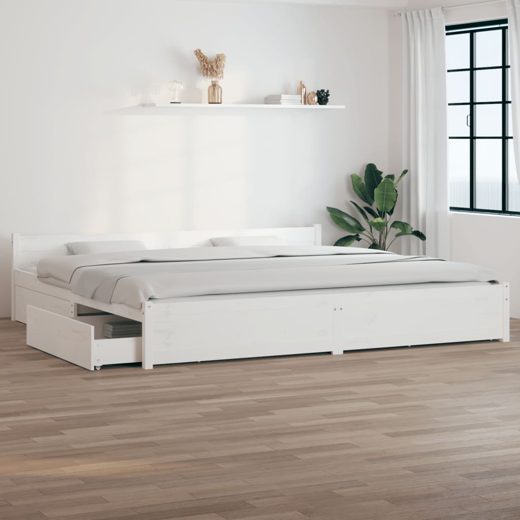 sengeramme med skuffer 180x200 cm Super King hvid