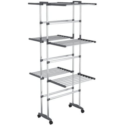 tørrestativ 3 niveauer med hjul 60x70x129 cm sølvfarvet