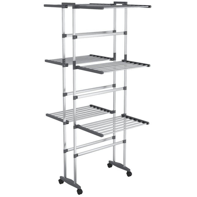 tørrestativ 3 niveauer med hjul 60x70x129 cm sølvfarvet