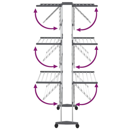 tørrestativ 3 niveauer med hjul 60x70x129 cm sølvfarvet