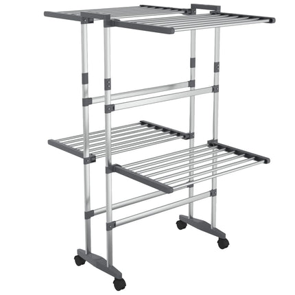 tørrestativ 2 niveauer med hjul 60x70x106 cm sølvfarvet