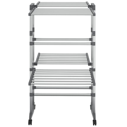 tørrestativ 2 niveauer med hjul 60x70x106 cm sølvfarvet