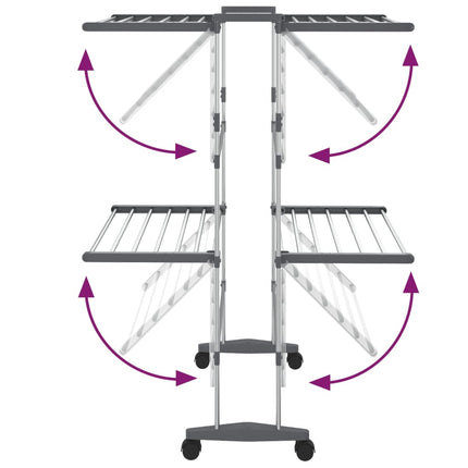 tørrestativ 2 niveauer med hjul 60x70x106 cm sølvfarvet