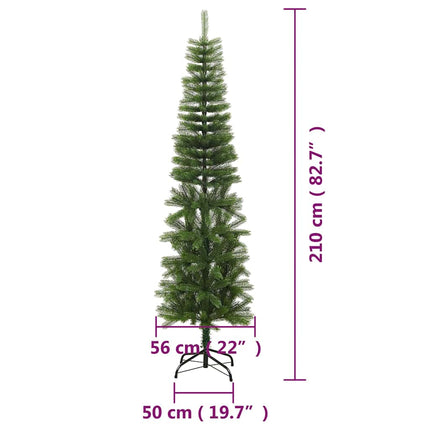 kunstigt smalt juletræ med juletræsfod 210 cm PE
