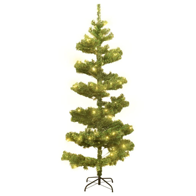 juletræ med lys og juletræsfod PVC 180 cm grøn