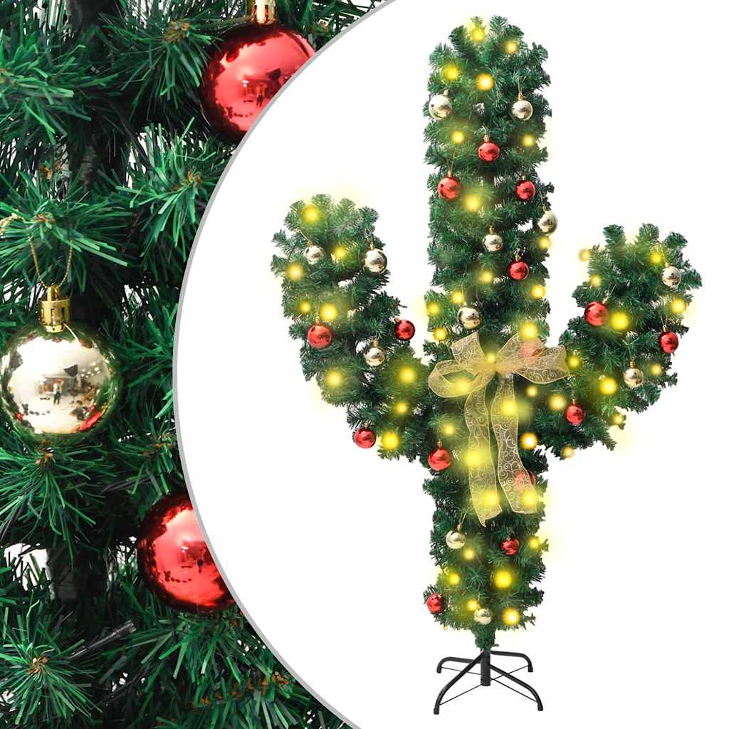 julekaktus med fod og LED-lys 150 cm PVC grøn