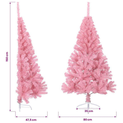 kunstigt halvt juletræ med juletræsfod 150 cm PVC pink