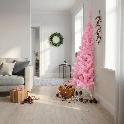 kunstigt halvt juletræ med juletræsfod 180 cm PVC pink