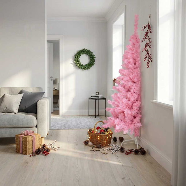 kunstigt halvt juletræ med juletræsfod 180 cm PVC pink