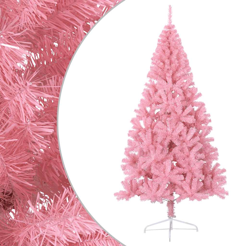 kunstigt halvt juletræ med juletræsfod 210 cm PVC pink