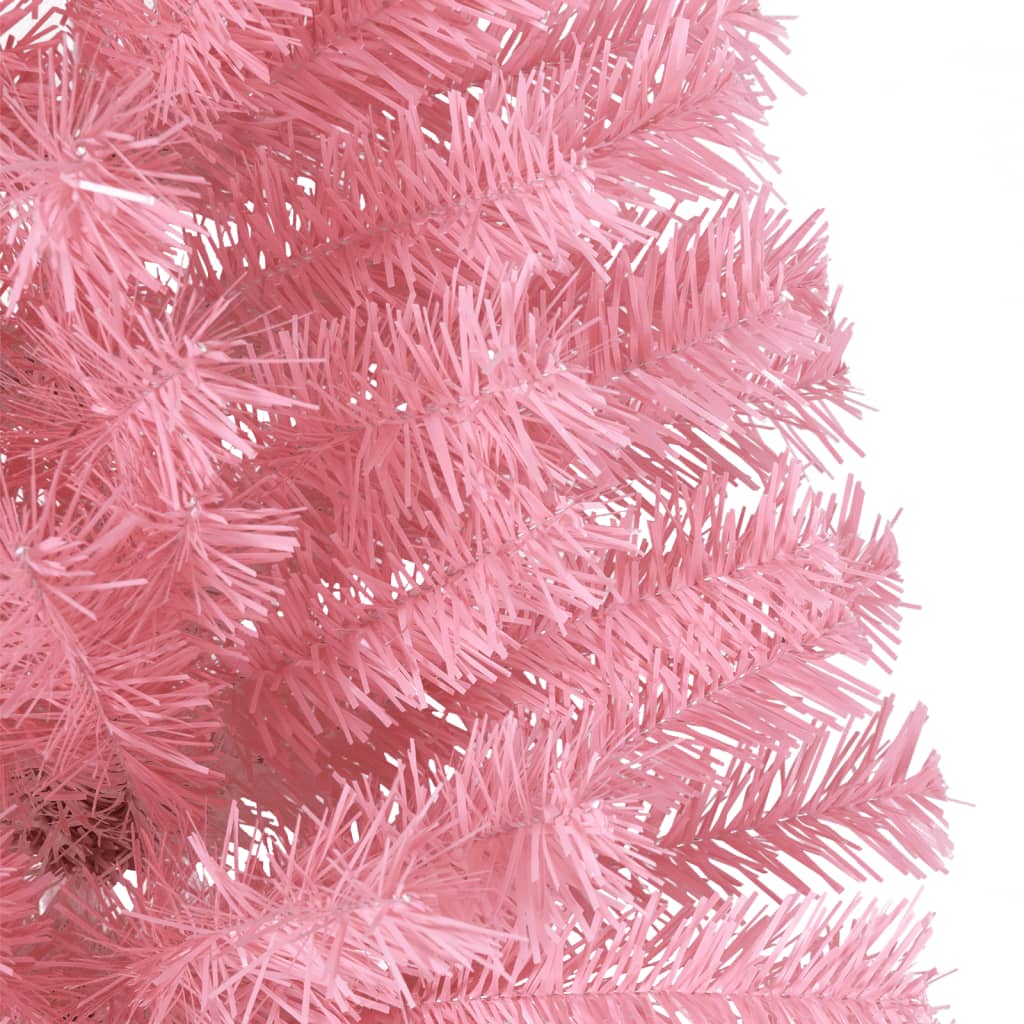 kunstigt halvt juletræ med juletræsfod 210 cm PVC pink