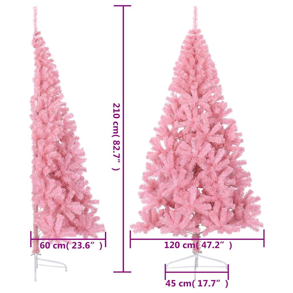 kunstigt halvt juletræ med juletræsfod 210 cm PVC pink