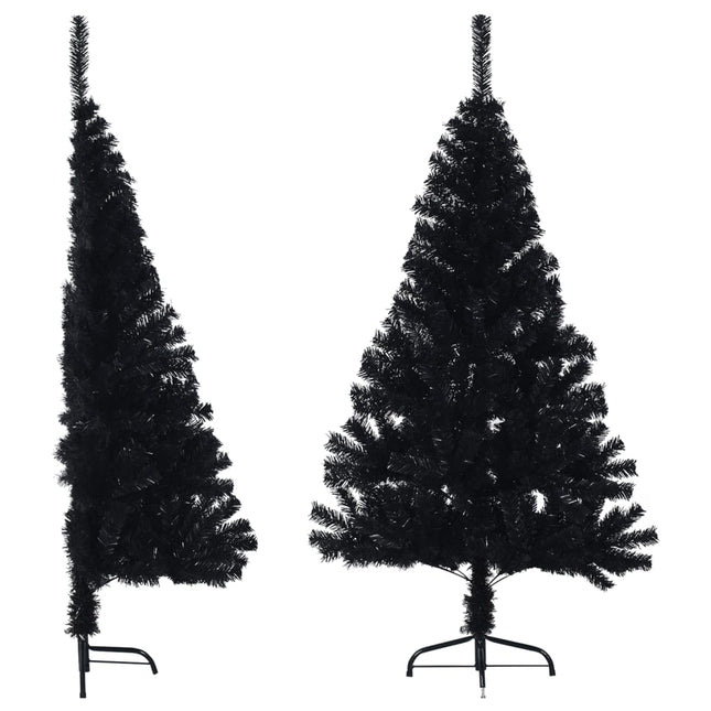 kunstigt halvt juletræ med juletræsfod 120 cm PVC sort