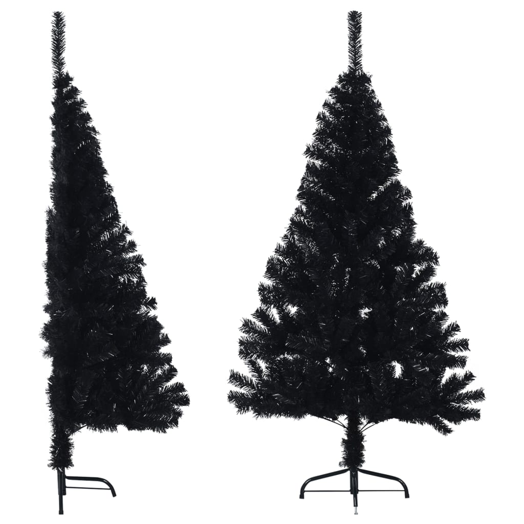 kunstigt halvt juletræ med juletræsfod 120 cm PVC sort