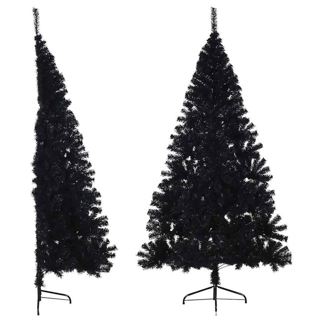 kunstigt halvt juletræ med juletræsfod 180 cm PVC sort