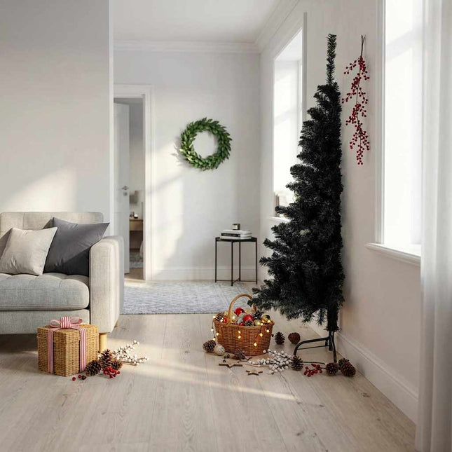 kunstigt halvt juletræ med juletræsfod 180 cm PVC sort