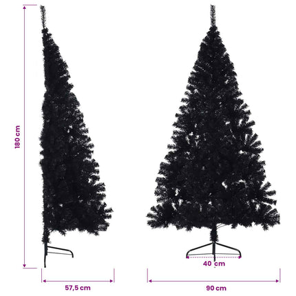 kunstigt halvt juletræ med juletræsfod 180 cm PVC sort
