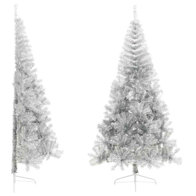 kunstigt halvt juletræ med juletræsfod 210 cm PET sølvfarvet
