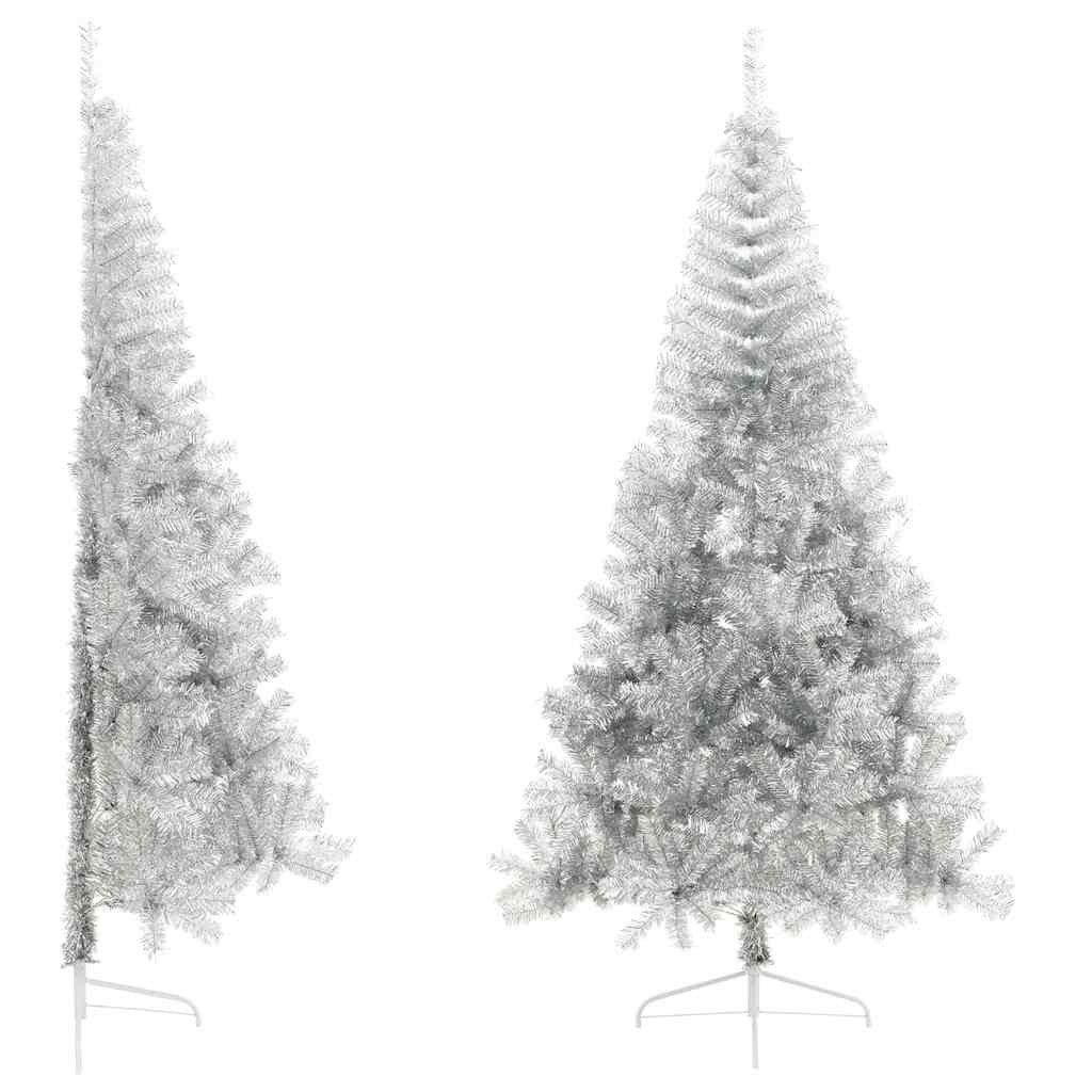 kunstigt halvt juletræ med juletræsfod 240 cm PET sølvfarvet