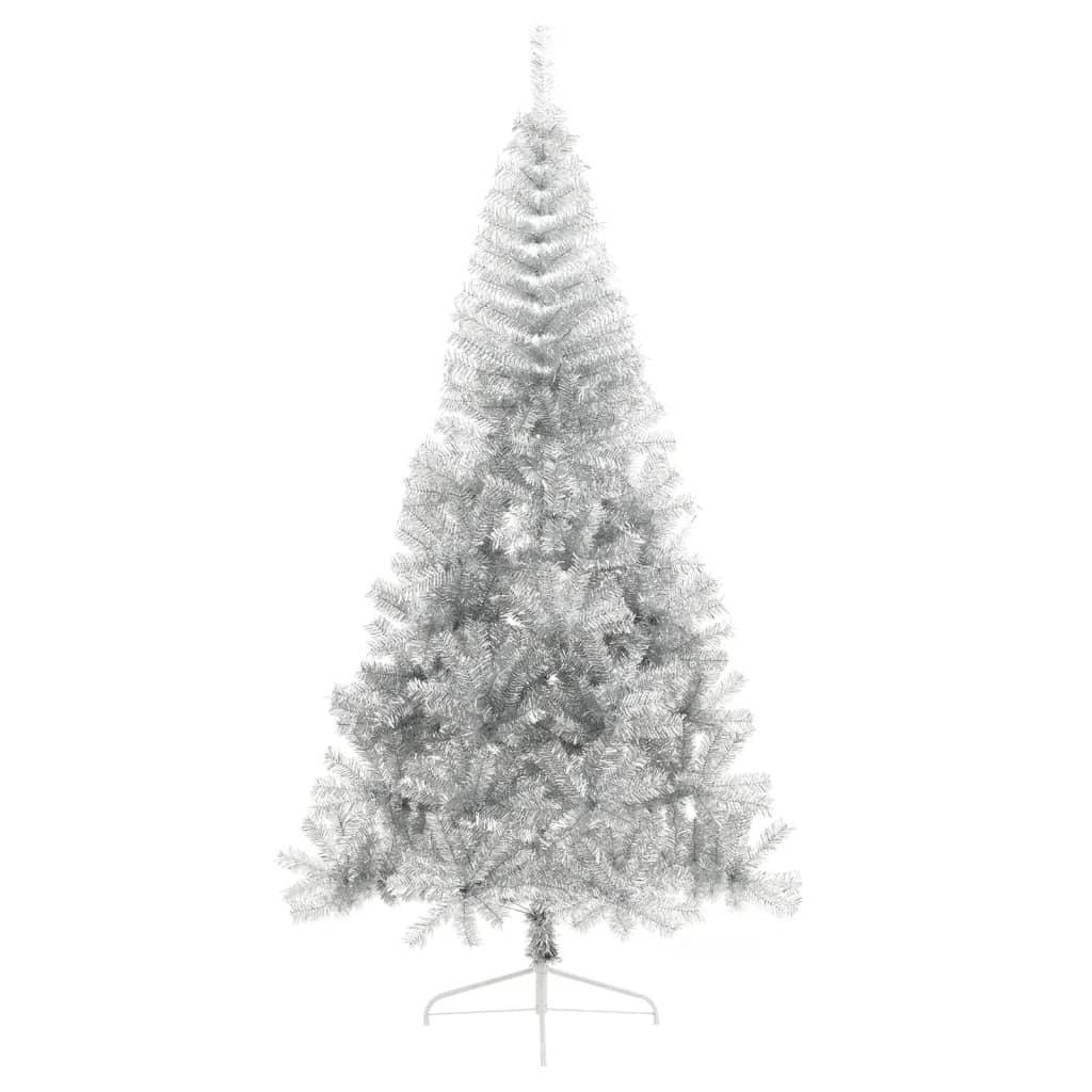 kunstigt halvt juletræ med juletræsfod 240 cm PET sølvfarvet
