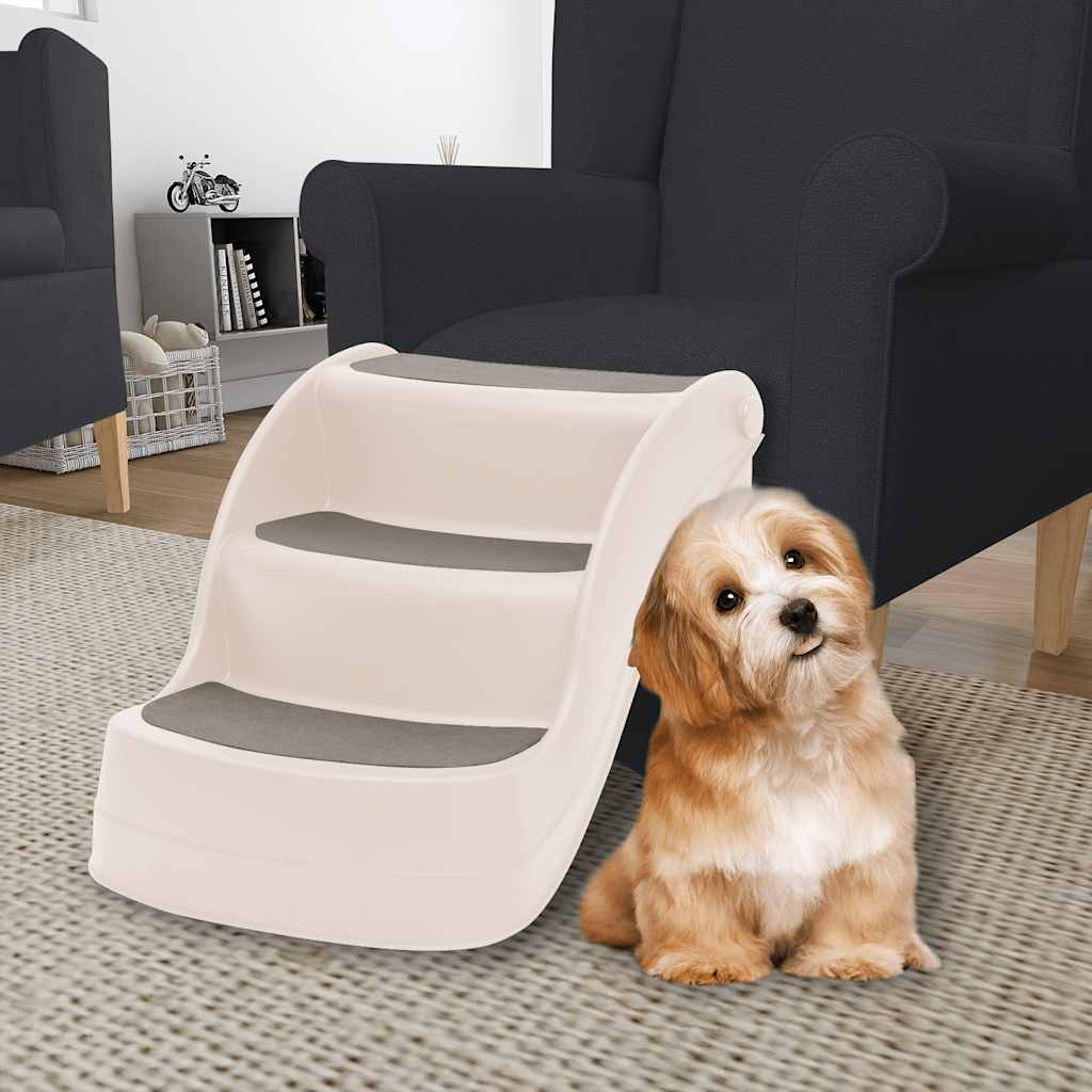 foldbar hundetrappe 3 trin 50x38x38 cm plastik cremefarvet billede