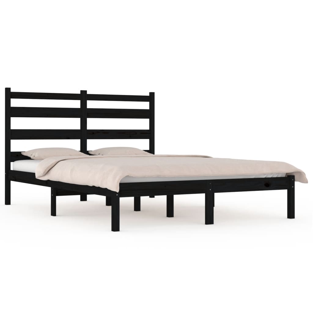 sengeramme 140x190 cm massivt fyrretræ sort