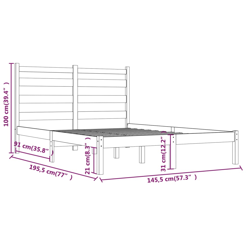 sengeramme 140x190 cm massivt fyrretræ sort