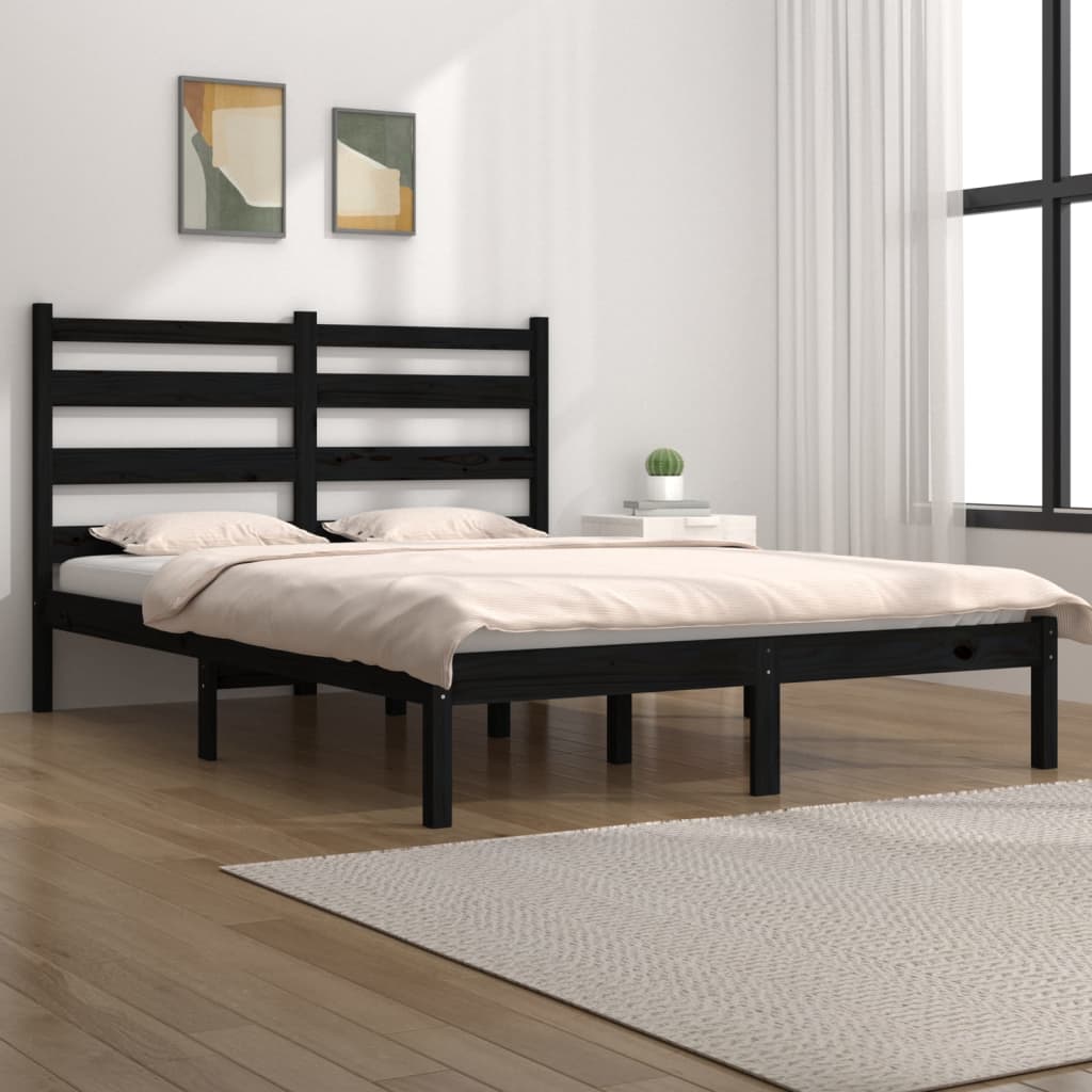 sengeramme 140x190 cm massivt fyrretræ sort