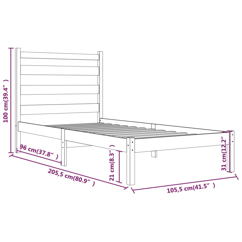 sengeramme 100x200 cm massivt fyrretræ hvid