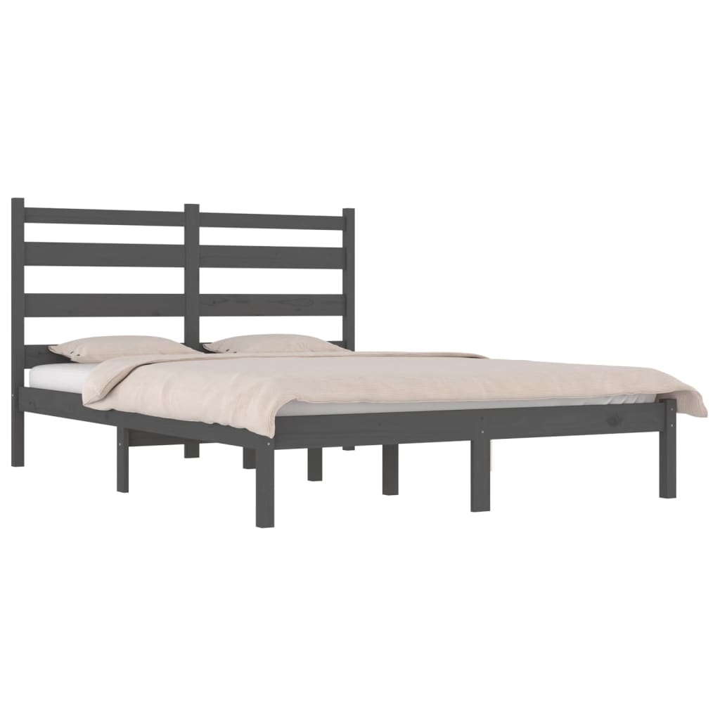 sengeramme 200x200 cm massivt fyrretræ grå