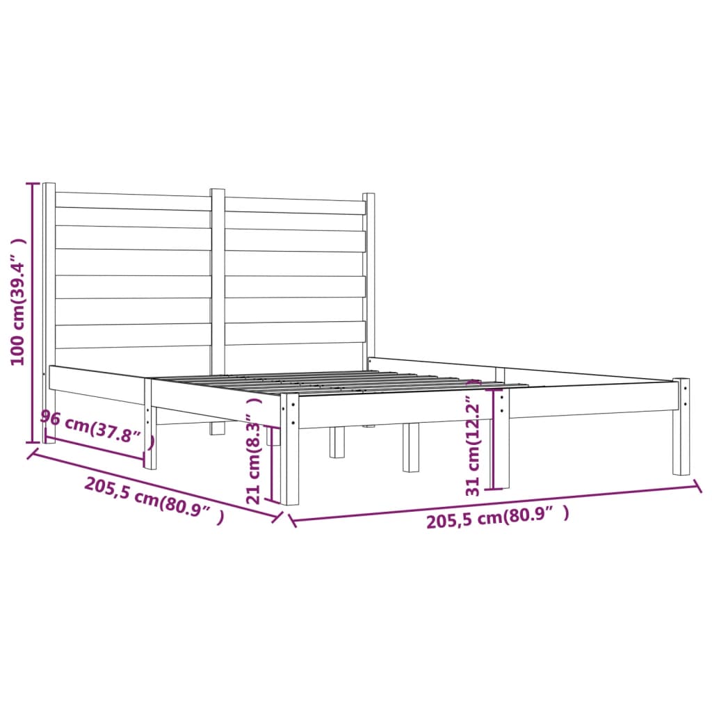 sengeramme 200x200 cm massivt fyrretræ grå