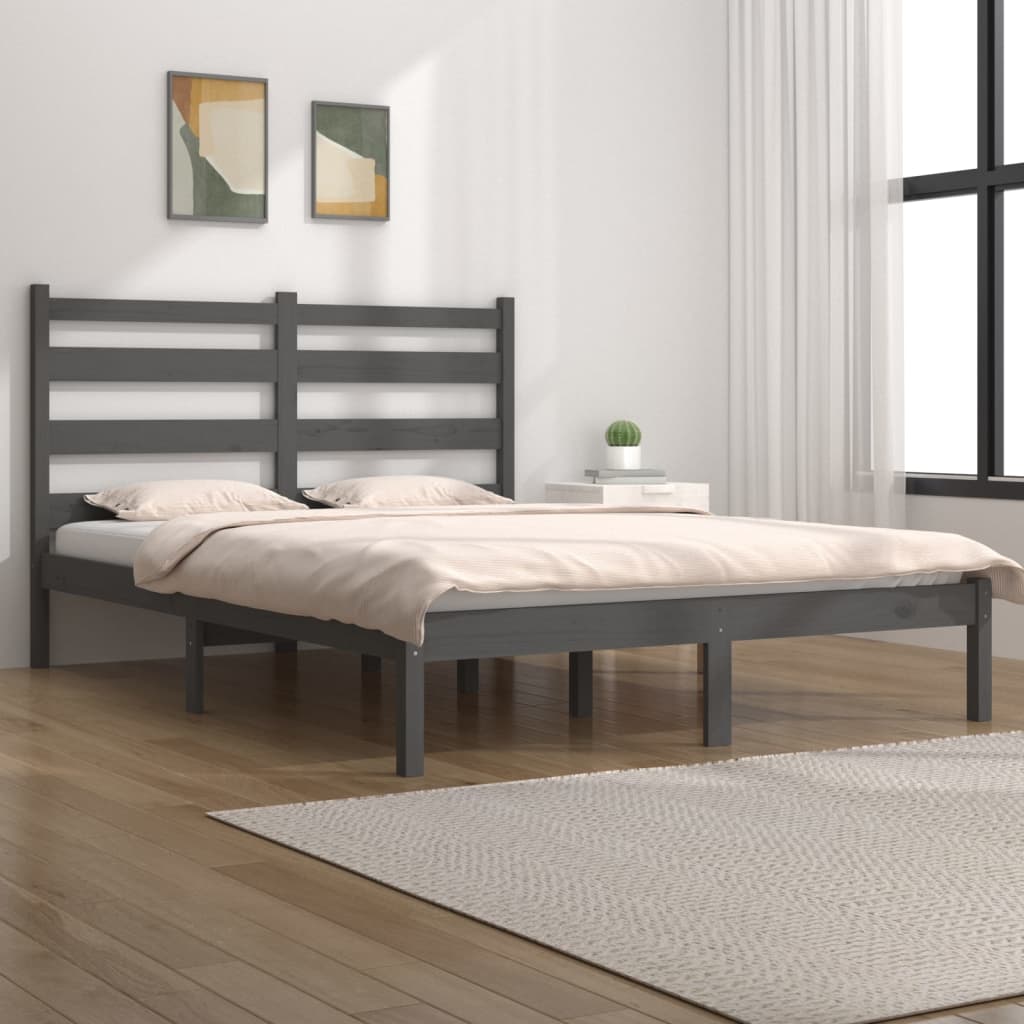 sengeramme 200x200 cm massivt fyrretræ grå