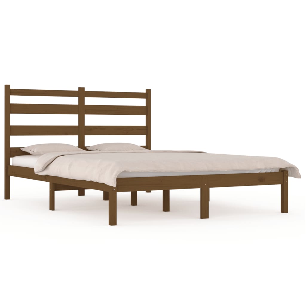 sengeramme 200x200 cm massivt fyrretræ gyldenbrun