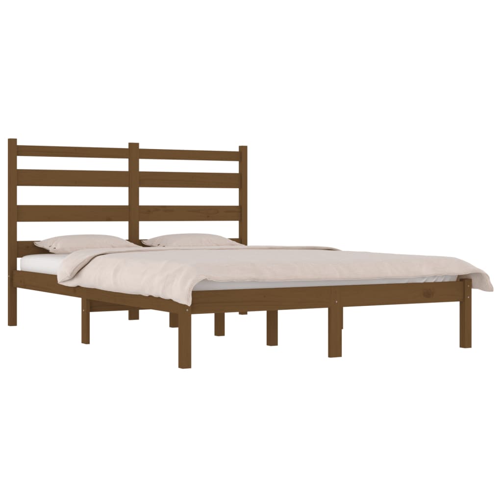 sengeramme 200x200 cm massivt fyrretræ gyldenbrun