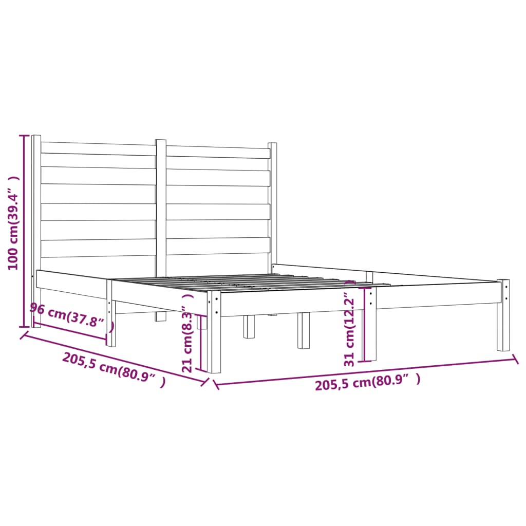 sengeramme 200x200 cm massivt fyrretræ gyldenbrun
