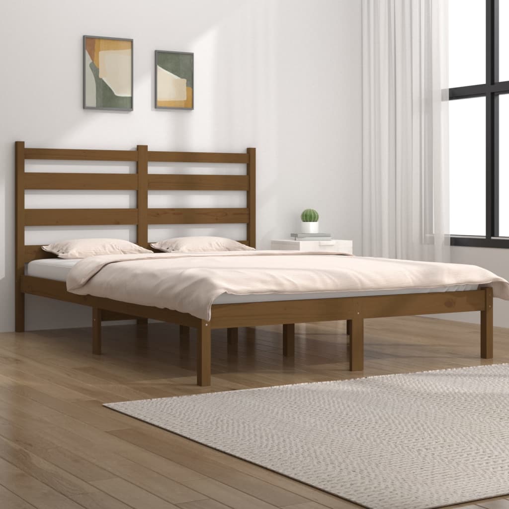 sengeramme 200x200 cm massivt fyrretræ gyldenbrun