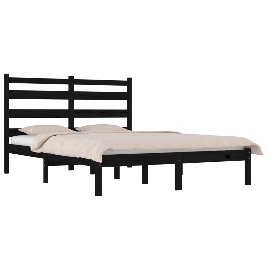 sengeramme 200x200 cm massivt fyrretræ sort
