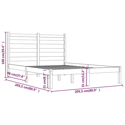 sengeramme 200x200 cm massivt fyrretræ sort