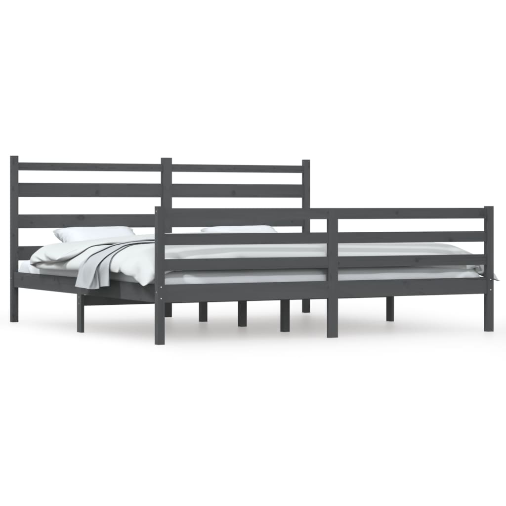sengeramme 200x200 cm massivt fyrretræ grå