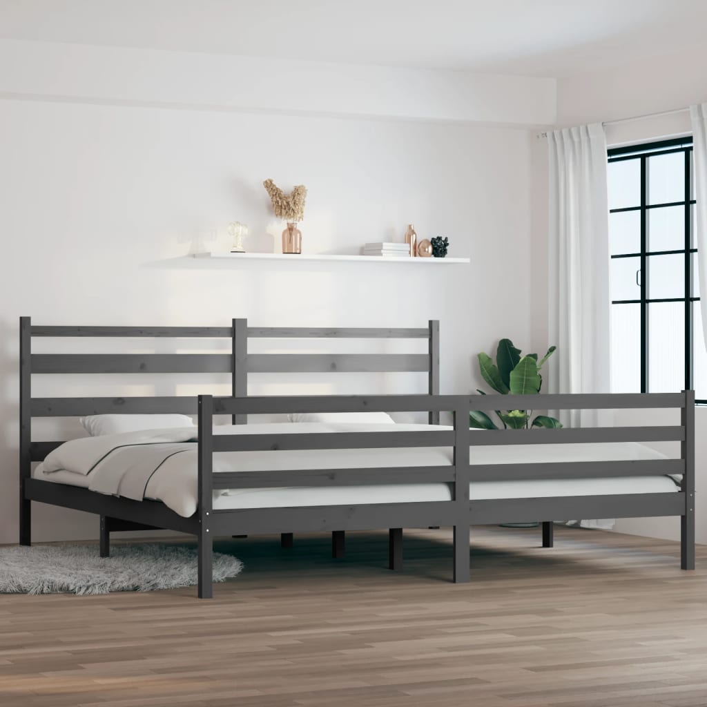 sengeramme 200x200 cm massivt fyrretræ grå