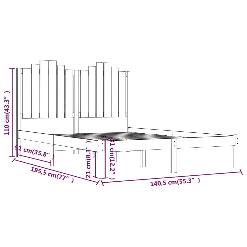sengeramme 135x190 cm massivt fyrretræ