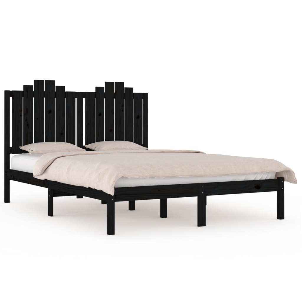 sengeramme 140x190 cm massivt fyrretræ sort