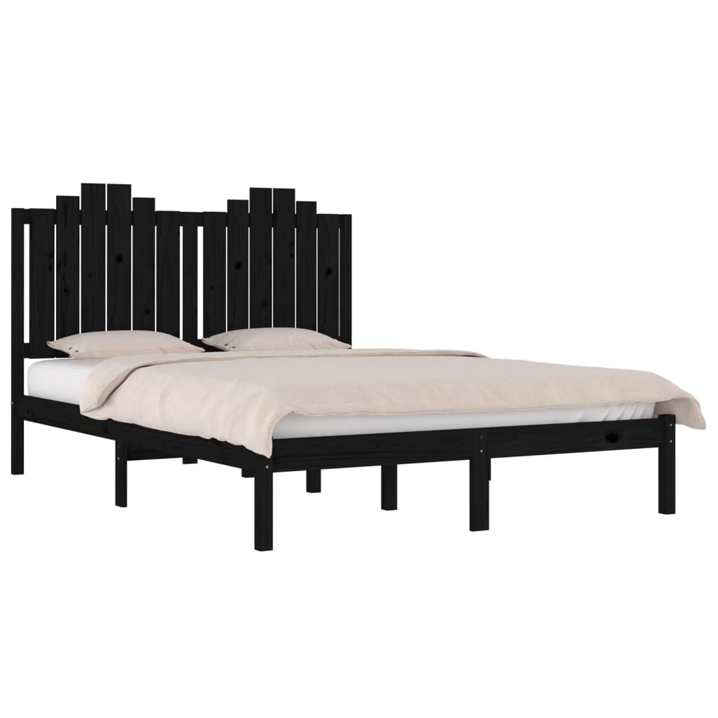 sengeramme 140x190 cm massivt fyrretræ sort